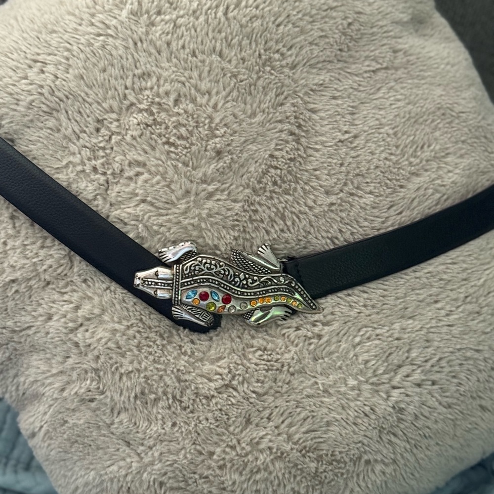 Chico's Black Leather Crocodile Belt